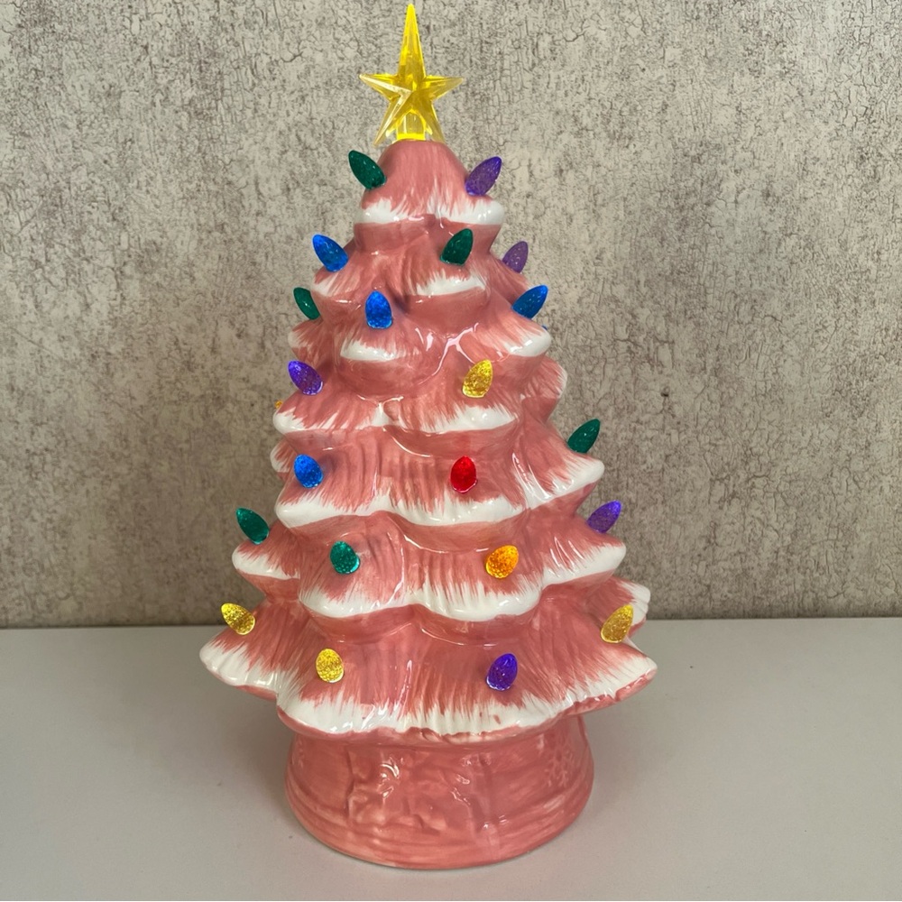Pink Ceramic Christmas Tree with Multicolor Lights